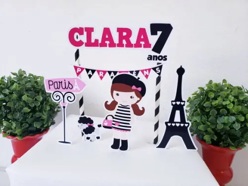 Cake Topper Paris Menina Topo Bolo
