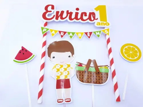 Cake Topper Picnic Menino Topo Bolo