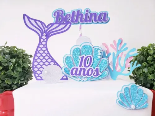 Cake Topper Sereia Luxo Topo Bolo Fundo do Mar