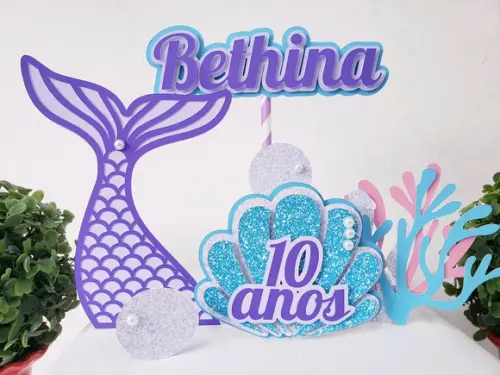 Cake Topper Sereia Luxo Topo Bolo Fundo do Mar