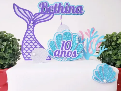 Cake Topper Sereia Luxo Topo Bolo Fundo do Mar