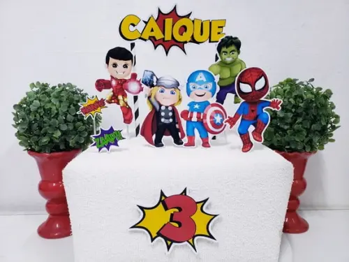 Cake Topper Super Heróis Cute Topo Bolo