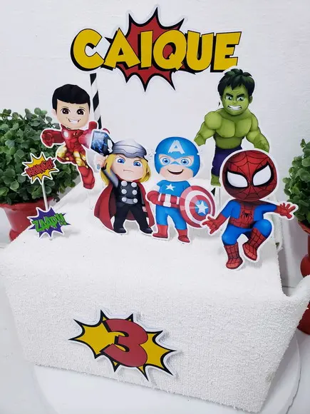 Cake Topper Super Heróis Cute Topo Bolo