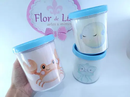 Caneca Rosqueável Fundo do Mar Aquarela Animais Marinhos