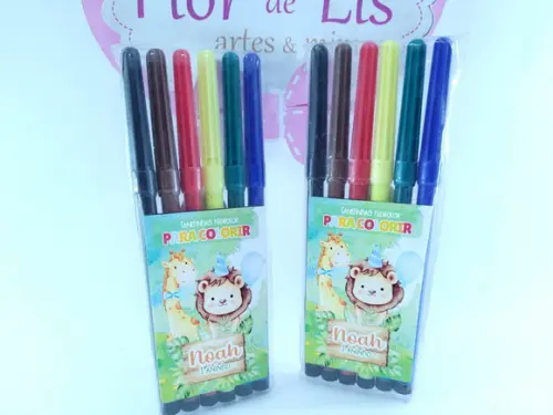 Canetinhas Safari Aquarela Hidrocor Personalizado 6 Cores