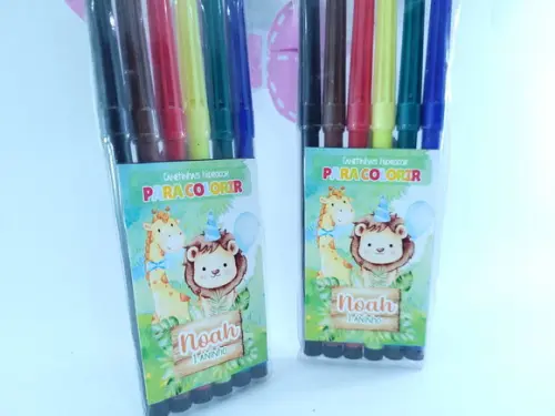Canetinhas Safari Aquarela Hidrocor Personalizado 6 Cores