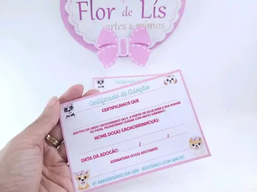 Certificado de Adoção Pet para Lembrancinha Cachorrinho