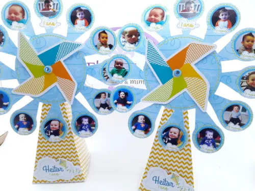 Centro de Mesa Roda Gigante Fotos Pipa e Catavento Mês a Mês