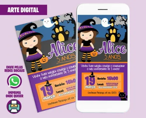 Convite Digital Halloween Bruxinha
