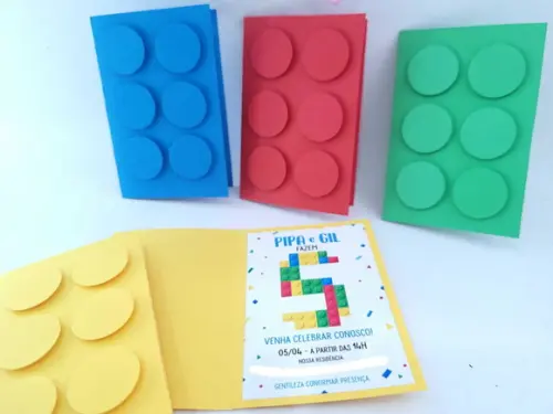 Convite Pequeno Peças de Lego Festa de Menino