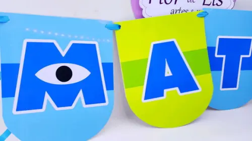 Decoração Monstros S.a com Bandeirola e 3 Quadros