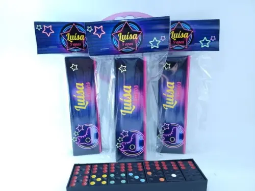 Dominó Personalizado Festa Neon com Embalagem Lembrancinha