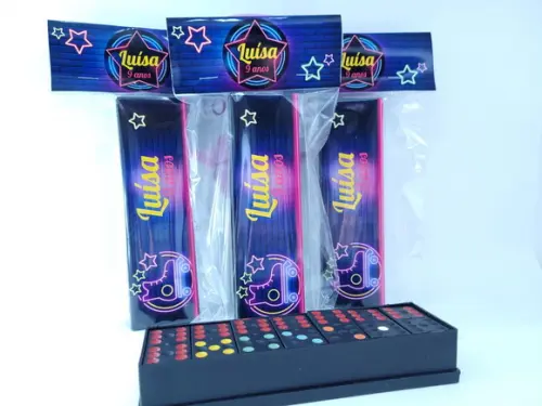 Dominó Personalizado Festa Neon com Embalagem Lembrancinha