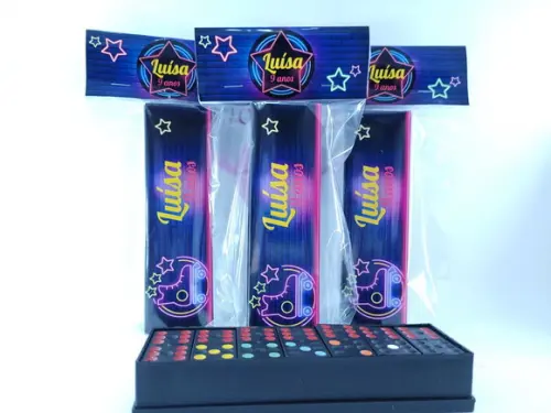 Dominó Personalizado Festa Neon com Embalagem Lembrancinha