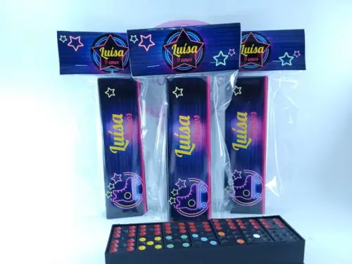 Dominó Personalizado Festa Neon com Embalagem Lembrancinha
