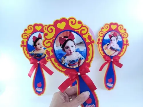 Espelho Branca de Neve com Foto Lembrancinha Centro de Mesa