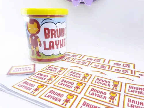 Etiqueta Escolar e Caneca Homem de Ferro