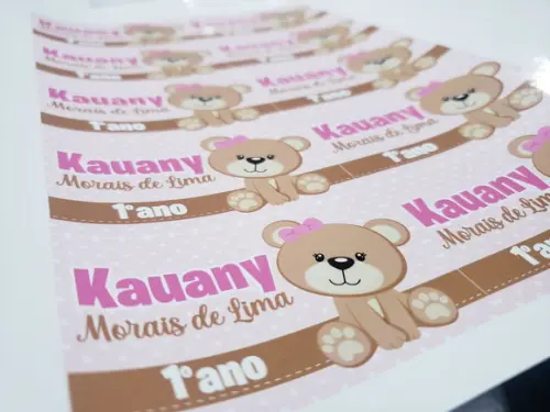 Etiqueta Escolar para Caderno Ursinha Marrom e Rosa