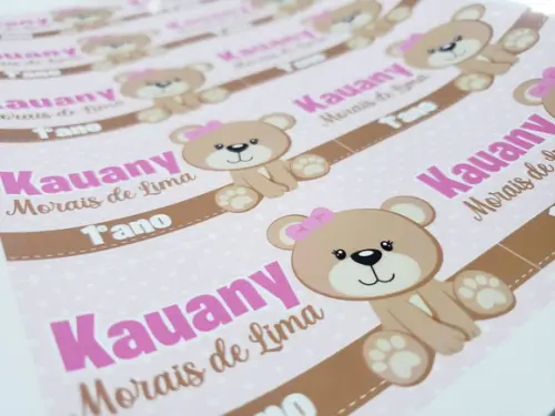 Etiqueta Escolar para Caderno Ursinha Marrom e Rosa