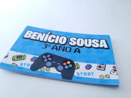 Etiqueta Escolar Personalizada Caderno Video Game Azul 20und