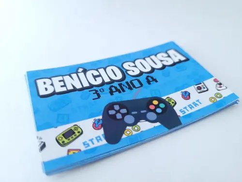 Etiqueta Escolar Personalizada Caderno Video Game Azul 20und
