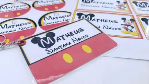 Etiquetas Escolares Mickey com Chaveiro Mochila