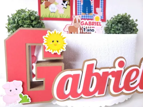Festa em Casa Fazendinha com Letra Cursiva e Topo de Bolo