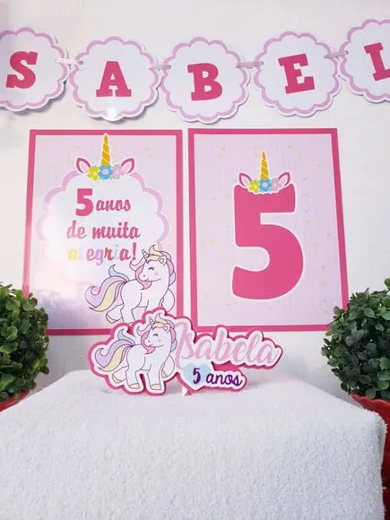 Festa em Casa Unicórnio Topo Bandeirola e Impressos
