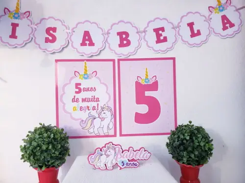 Festa em Casa Unicórnio Topo Bandeirola e Impressos