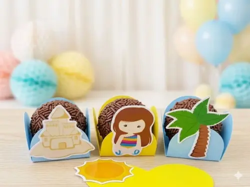 Forminha de Doces Festa Verão Personalizados Praia 20unid
