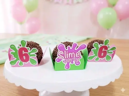 Forminha de Doces Personalizada Slime Festa Pintura 20und