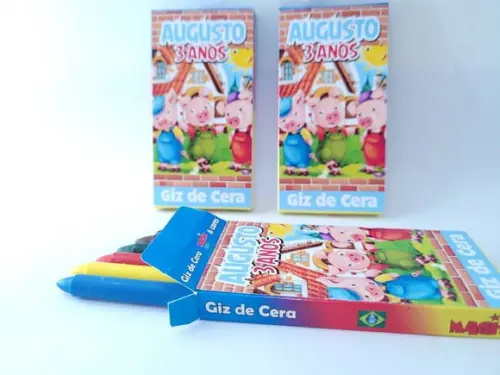 Giz de Cera 6 Cores os Três Porquinhos para Colorir