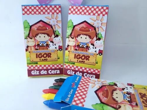 Giz de Cera 6 Cores Personalizado Fazendinha Menino