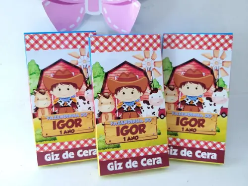 Giz de Cera 6 Cores Personalizado Fazendinha Menino