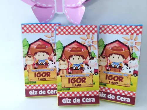 Giz de Cera 6 Cores Personalizado Fazendinha Menino