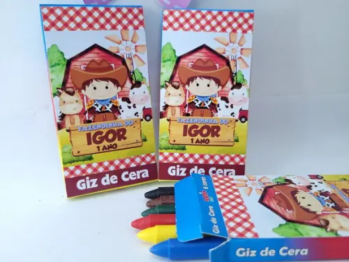 Giz de Cera 6 Cores Personalizado Fazendinha Menino