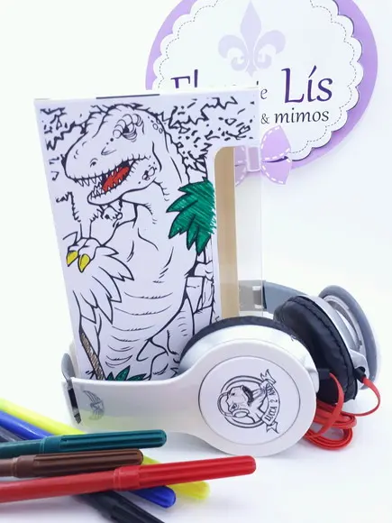 Headphone Fone de Ouvido para Colorir Dinossauro com Caixa
