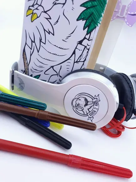 Headphone Fone de Ouvido para Colorir Dinossauro com Caixa