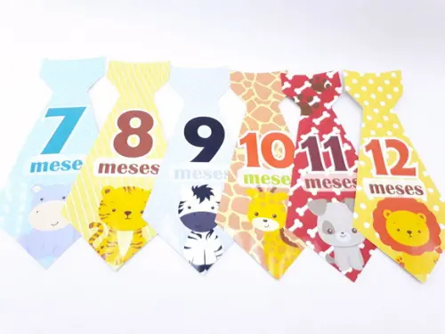 Kit Adesivos 12 Meses do Bebê Animais Gravatinha