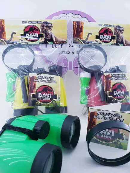 Kit Binóculos Lupa e Lanterna Dinossauro Jurassic Explorador