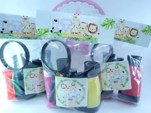 Kit Binóculos Lupa e Lanterna Festa Safari Aquarela Aventura