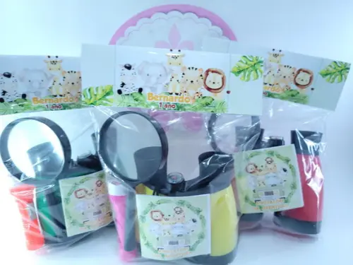 Kit Binóculos Lupa e Lanterna Festa Safari Aquarela Aventura