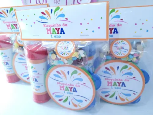 Kit Bloquinho de Carnaval Pandeiro Pequeno Bolha e Confetes