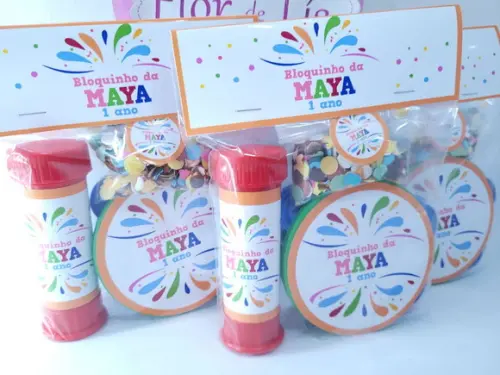Kit Bloquinho de Carnaval Pandeiro Pequeno Bolha e Confetes