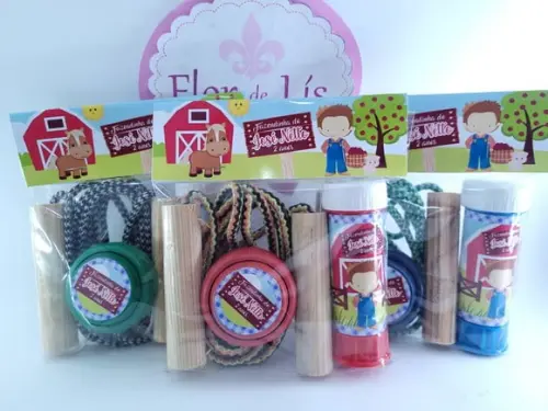 Kit Brinquedos Raíz Fazendinha Azul Corda Bolha e Ioiô