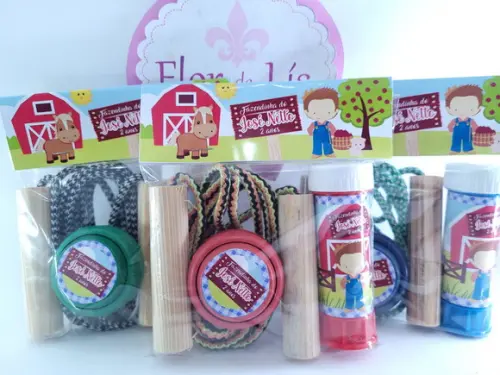 Kit Brinquedos Raíz Fazendinha Azul Corda Bolha e Ioiô