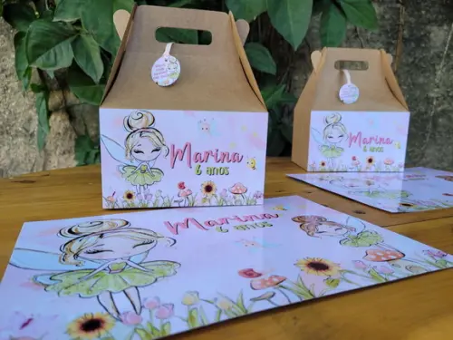 Kit Caixa Maleta Lanche com Jogo Americano Jardim das Fadas