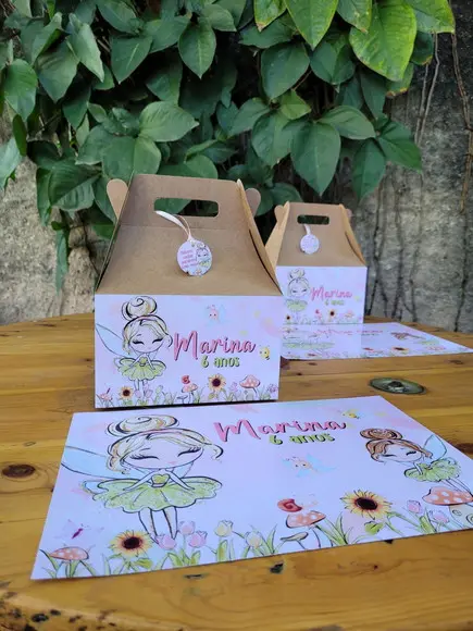 Kit Caixa Maleta Lanche com Jogo Americano Jardim das Fadas