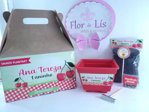 Kit Cerejinha Vamos Plantar na Maleta Lembrancinha Cereja