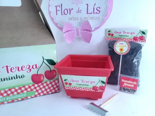 Kit Cerejinha Vamos Plantar na Maleta Lembrancinha Cereja